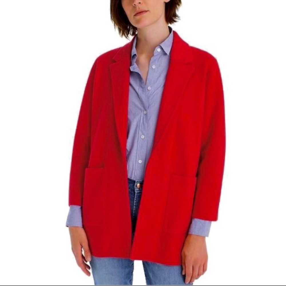 Magaschoni Wool Blend Red Knit Blazer Cardigan Size Small